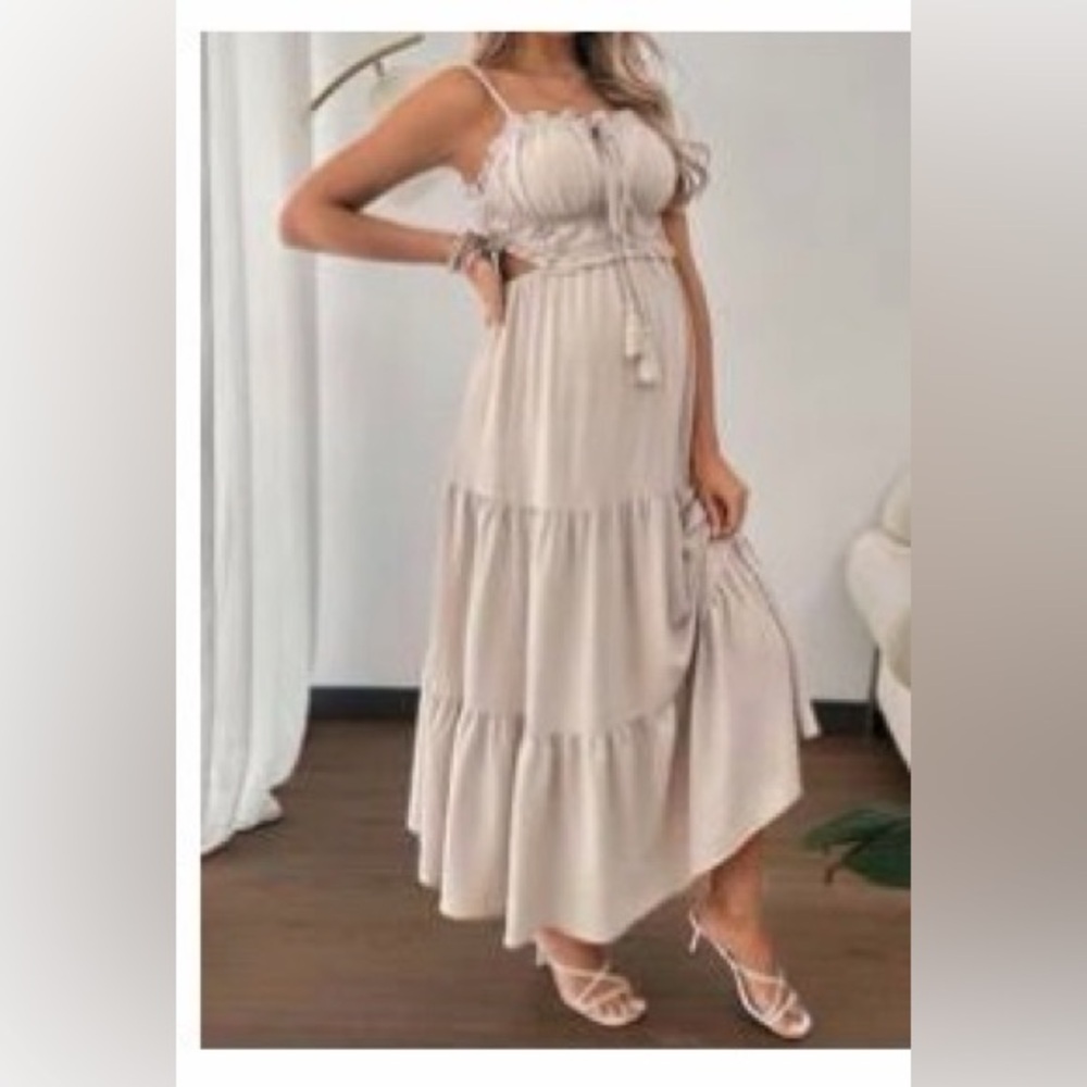 SHEIN Cream Tiered Maxi Dress